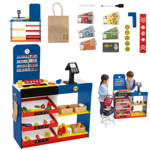 Drewniany sklep PLAYTIVE Lidl z kasą i akcesoriami