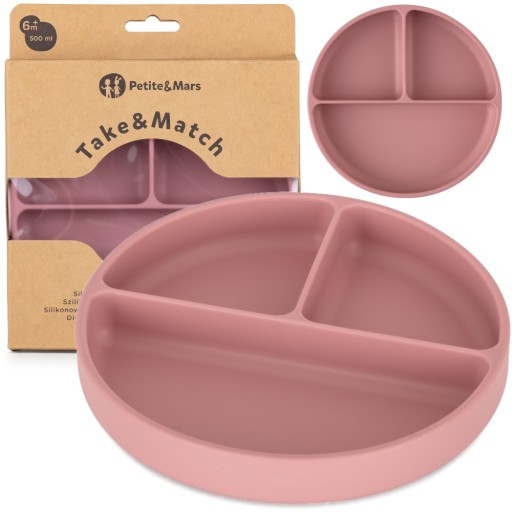 Petite&Mars SILIKONOWY TALERZ TALERZYK Z PRZEGRÓDKAMI 500ml 6m+ Rose