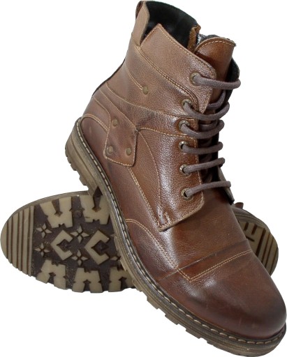 BUTY TRZEWIKI MĘSKIE SKÓRA BRĄZ 45 30 cm PAN 744