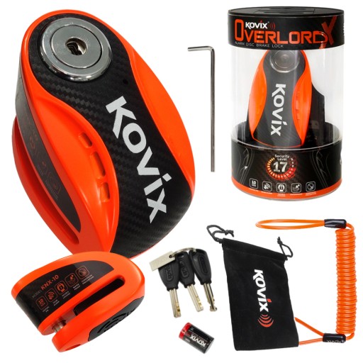 KOVIX KNX10 FLUO BLOKADA MOTOCYKLOWA tarczy z alarmem 120dB SKUTER MOTOR