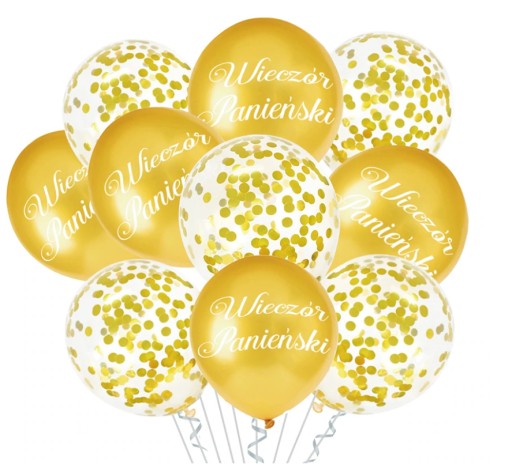 Balony na Wieczór Panieński Złote z Konfetti Dekoracja Impreza Ozdoba