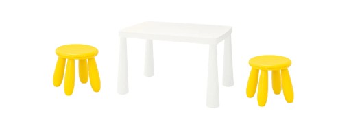 IKEA MAMMUT Stolik dziecięcy i stołek żółty 2 szt