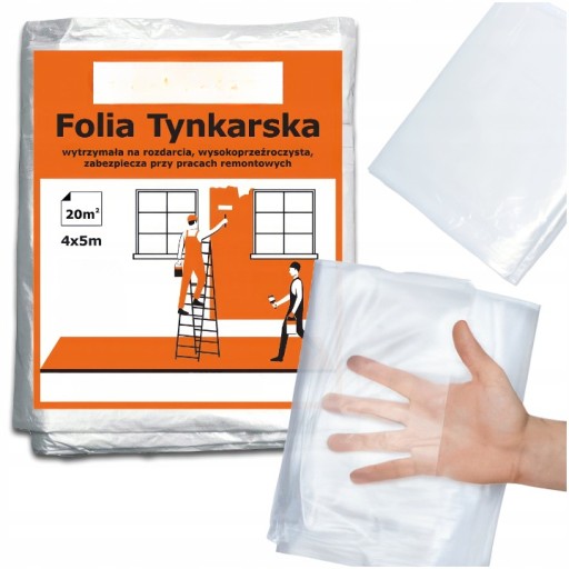 FOLIA OCHRONNA TYNKARSKA MALARSKA BEZBARWNA PRZEZROCZYSTA 4m x 5m MOCNA
