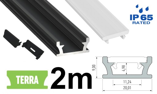 PROFIL ALUMINIOWY z KLOSZEM, WODOODPORNY 2m CZARNY