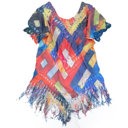 PAREO plażowa tunika boho OMBRE koronka frędzle