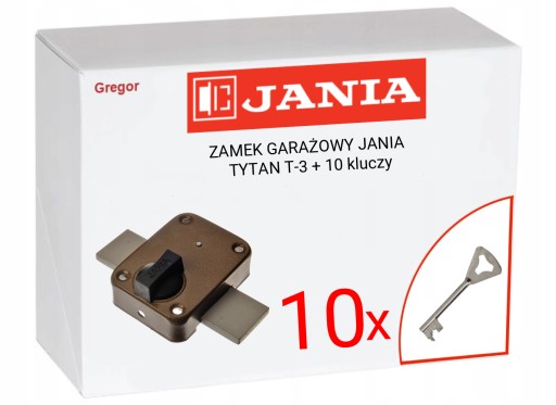 .10 KLUCZY. ZAMEK GARAŻOWY ZASUWA JANIA TYTAN T-3 + 10 kluczy