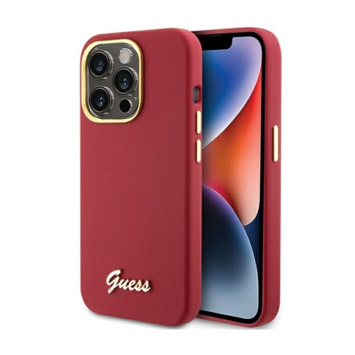 Guess Silicone Script Metal Logo & Frame - Etui iPhone 15 Pro Max