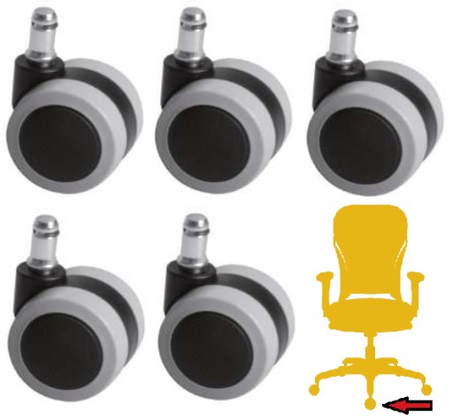 5x KÓŁKA DO FOTELA obrotowego KRZESŁA Miękkie BEZ SMUG NA PODŁODZE 65mm