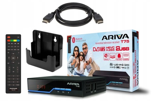 Dekoder DVB-T2 Cyfrowej TV Telewizji Ferguson Ariva T75 + Kabel Hdmi Uchwyt