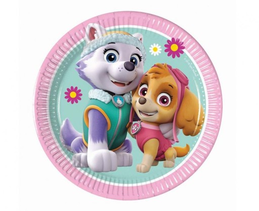 Talerzyki papierowe różowe Paw Psi Patrol talerze Skye & Everest 8szt