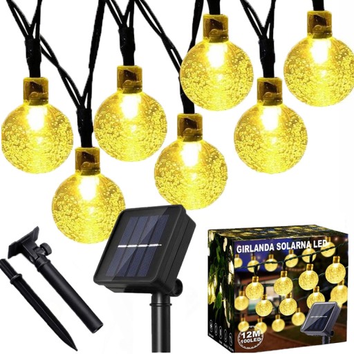 LAMPKI SOLARNE OGRODOWE GIRLANDA OZDOBA TARAS ZEWNĘTRZNE 12M 100LED