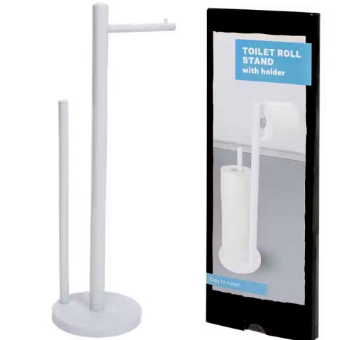 STOJAK UCHWYT NA PAPIER TOALETOWY STAL STOJĄCY LOFT WC BIAŁY 53CM
