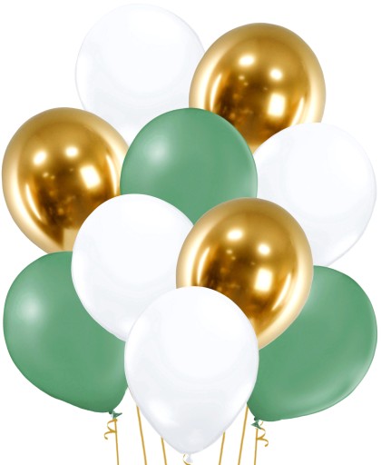 BALONY PASTELOWE I ZŁOTE CHROMY MIX 30CM KOMUNIA URODZINY-10 SZTUK-KOM-04