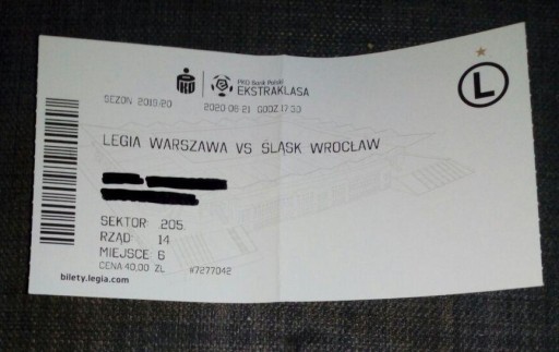Bilet Legia Warszawa - Śląsk Wrocław 21.06.2020