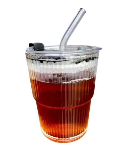 Szklany kubek ze słomką i pokrywką 450ml 54E243