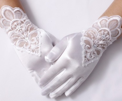 RĘKAWICZKI KOMUNIJNE DLA DZIEWCZYNKI z KORONKĄ ELEGANCKIE BIAŁE DZIEWCZĘCE