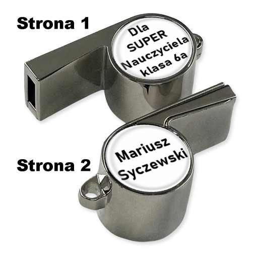 Gwizdek Metalowy z Dowolnym Napisem Dwustronny dla Trenera Nauczyciela WF