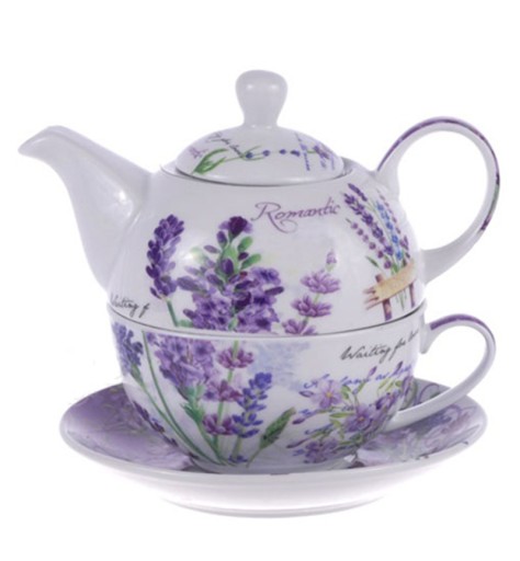 ZESTAW DO HERBATY `TEA FOR ONE FILIŻANKA + DZBANEK LAWENDA ROMANTIC