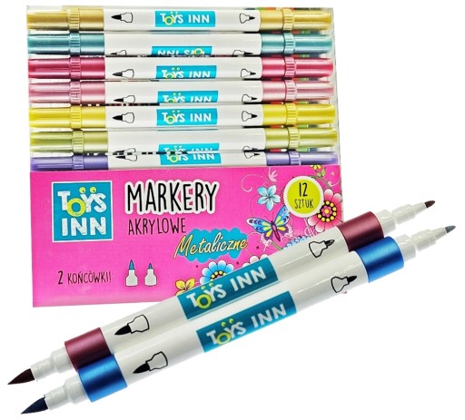 12szt ZESTAW MARKERY AKRYLOWE FLAMASTRY PISAKI 2 KOŃCÓWKI 9155