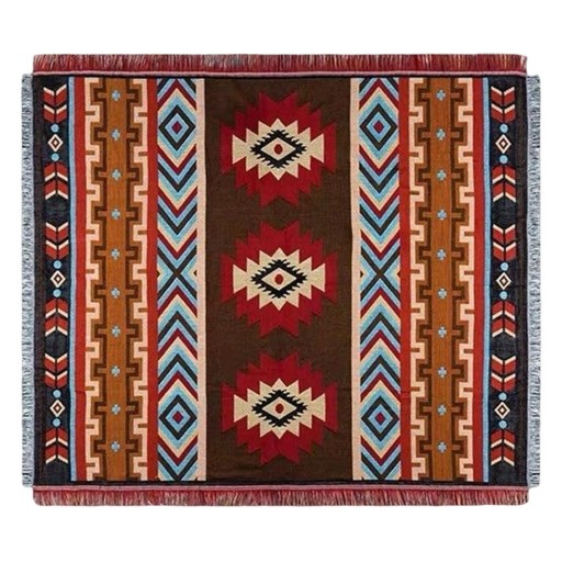 Boho Rzut Koc Mata Piknikowa Vintage Retro W Stylu Etnicznym Składany Czerwony Brązowy