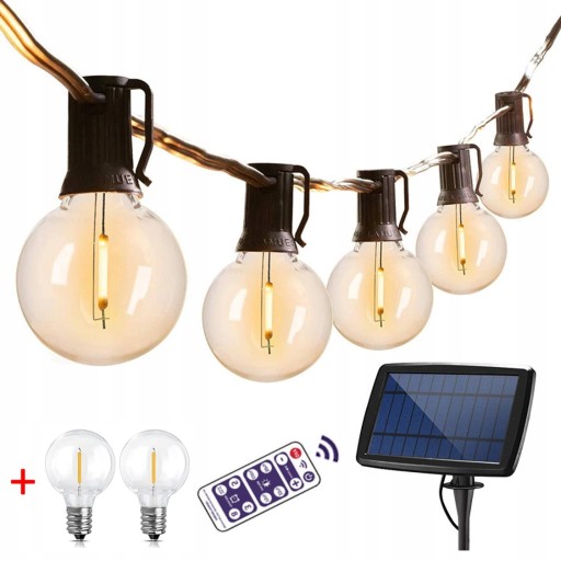 GIRLANDA SOLARNA OGRODOWA 25x ŻARÓWEK KULEK LED Z Piloty +2 zapasowe GRATIS