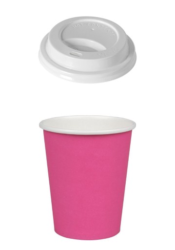 Kubek pap. 250 ml Różowy + wieczko FI80 100 szt.