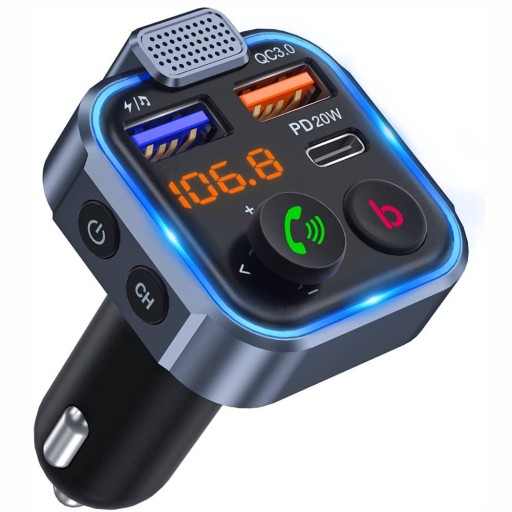 TRANSMITER FM BLUETOOTH SZYBKA ŁADOWARKA SAMOCHODOWA MP3 2XUSB USB-C QC 3.0