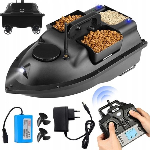 ŁÓDKA ZANĘTOWA GPS 500m ŁÓDŹ NA PRZYNĘTĘ 3 Zbiorniki LCD 12000mAh ZESTAW