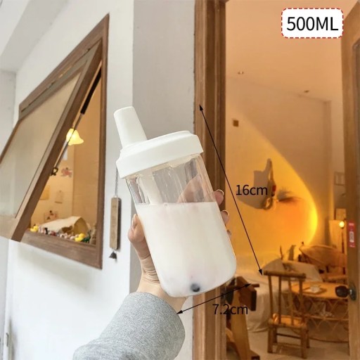 500/850ml Butelki na wodę Sok Mleko Plastikowy kubek z pokrywką Słomka