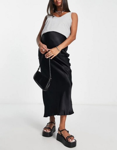 Topshop KSB qck czarna SPÓDNICA MIDI CIĄŻOWA SATYNA M