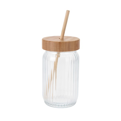 SŁOIK ZE SŁOMKĄ 500 ml bambusowa pokrywka + słomka szklanka do lemoniady