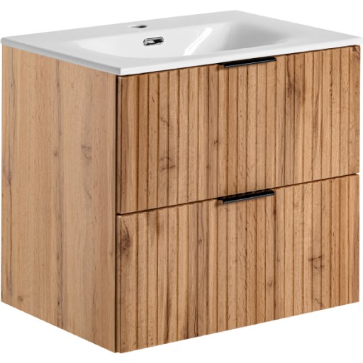 Ryflowana szafka łazienkowa ADEL OAK 82-60 z umywalką - syfon PRELOC GRATIS
