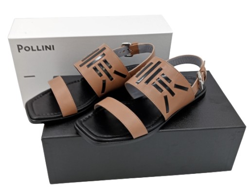 Buty Damskie POLLINI Skórzane brązowo czarne sandały r. 36