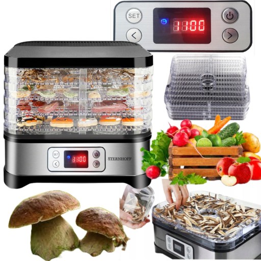 SUSZARKA DO GRZYBÓW OWOCÓW WARZYW 500W XXL INOX TIMER Duża Wyświetlacz LCD