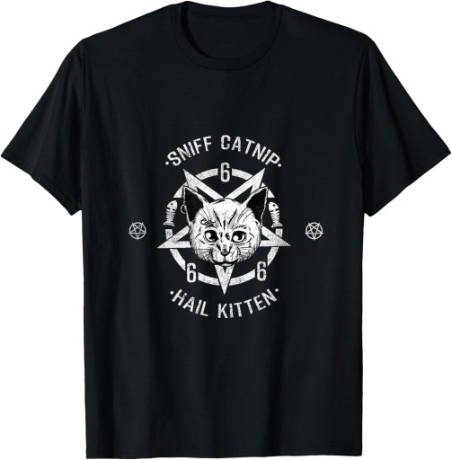 Sniff Catnip Hail Kitten 666 Koszulka Death Metal Satanic Goth Cat, S
