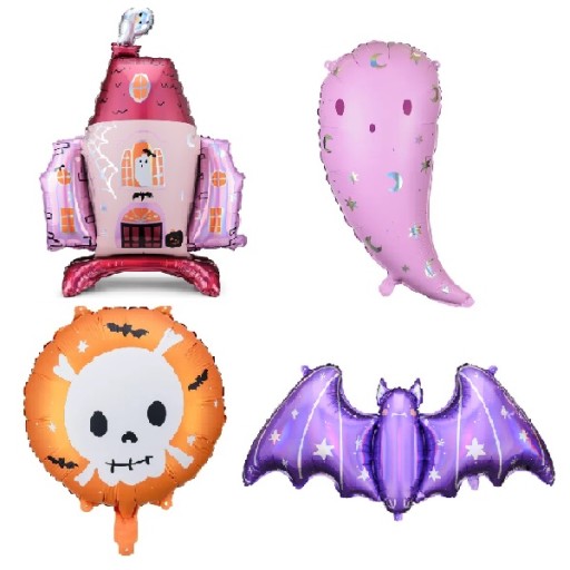 BALONY HALLOWEEN NIETOPERZ CZASZKA DUCH NAWIEDZONY DOM FOLIOWE 4 sztuki
