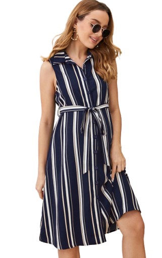 SHEIN SUKIENKA CIĄŻOWA W PASKI GRANATOWA 34 VXG