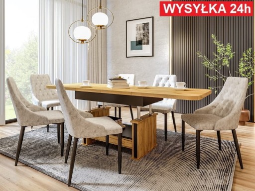 ławostół z szufladą L15 120/200x70 dąb wotan czarny rozkładany podnoszony