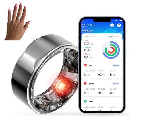 Pierścionek obrączka smart ring pomiar glukozy cukru tętno spo2 temp sen HR