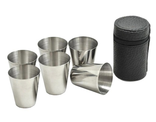 KIELISZKI TURYSTYCZNE ZESTAW KOMPLET W ETUI 6 SZTUK STALOWE 30ML AG171B
