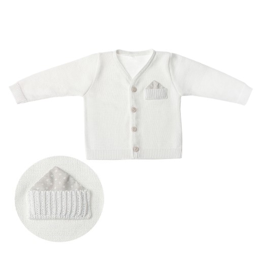SWETER SWETEREK biały bawełniany z poszetką 74cm