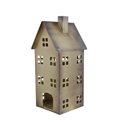 LAMPION DOMEK metalowy stare złoto do salonu sypialni wys. 33cm