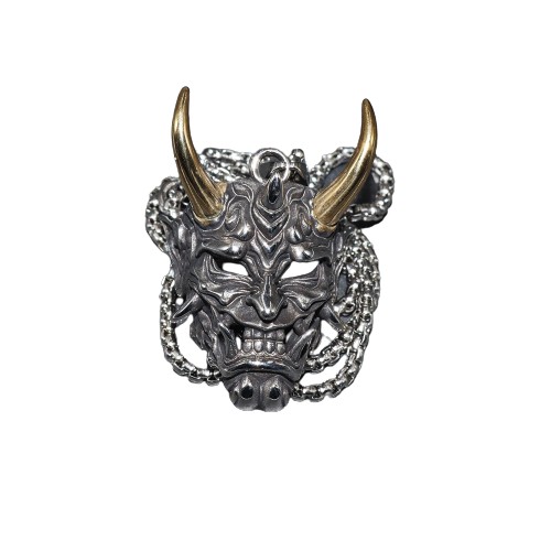NASZYJNIK ŁĄŃCUCH STAL DEMON SAMURAI ROGI AMULET