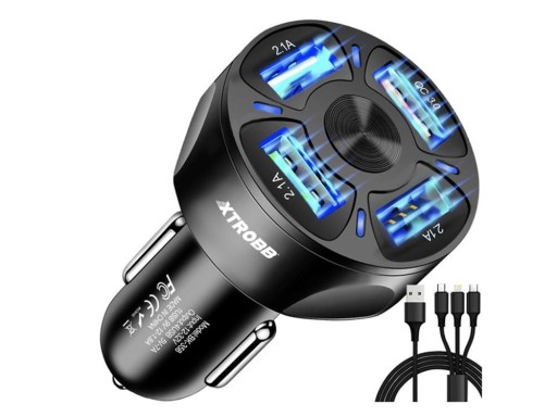 MOCNA ŁADOWARKA SAMOCHODOWA 4xUSB QC 3.0 + KABEL