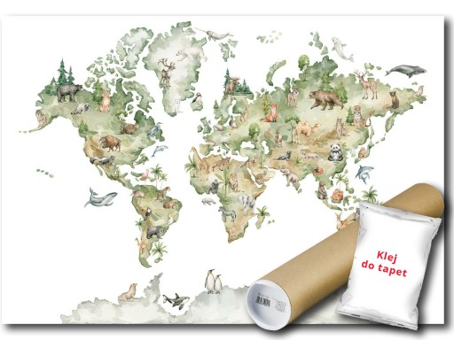 FOTOTAPETA FLIZELINA MAPA ŚWIAT ZWIERZĘTA 104x70,5