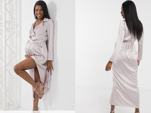 Flounce London ciążowa sukienka satynowa maxi L