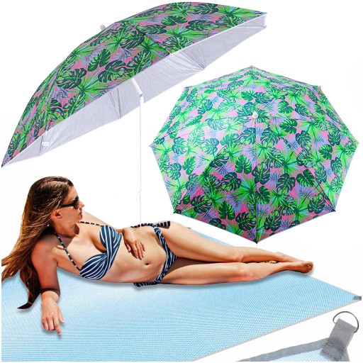 PARASOL OGRODOWY PLAŻOWY DUŻY REGULOWANY SKŁADANY ŁAMANY 150CM MATA PLAŻOWA