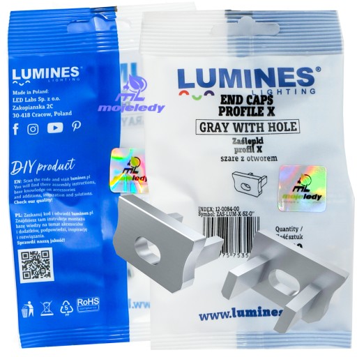 10x Zaślepka do profilu LED LUMINES X szare z otworem
