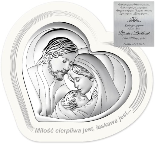 SREBRNY OBRAZEK ŚWIĘTA RODZINA PAMIĄTKA ŚLUBU