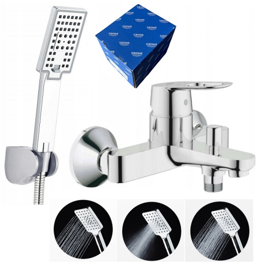 GROHE bateria wannowa + Reihe zestaw prysznicowy CUBIC punktowy 3 funkcyjny